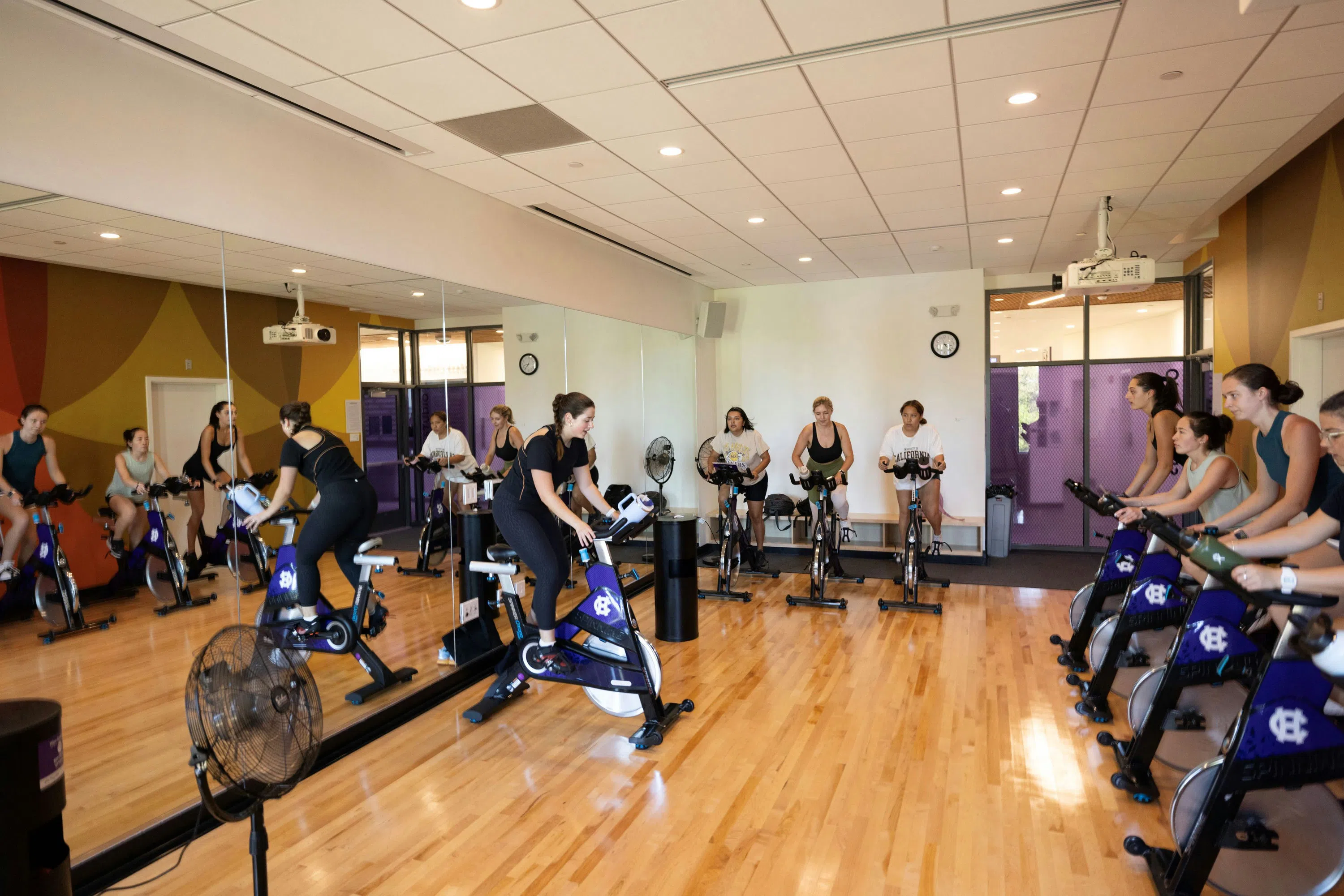 Students taking a spinning class in The Jo
