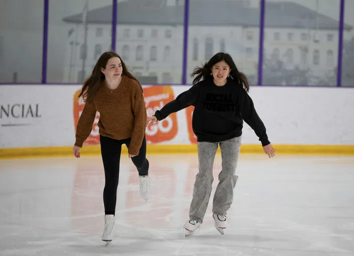 Students ice skating