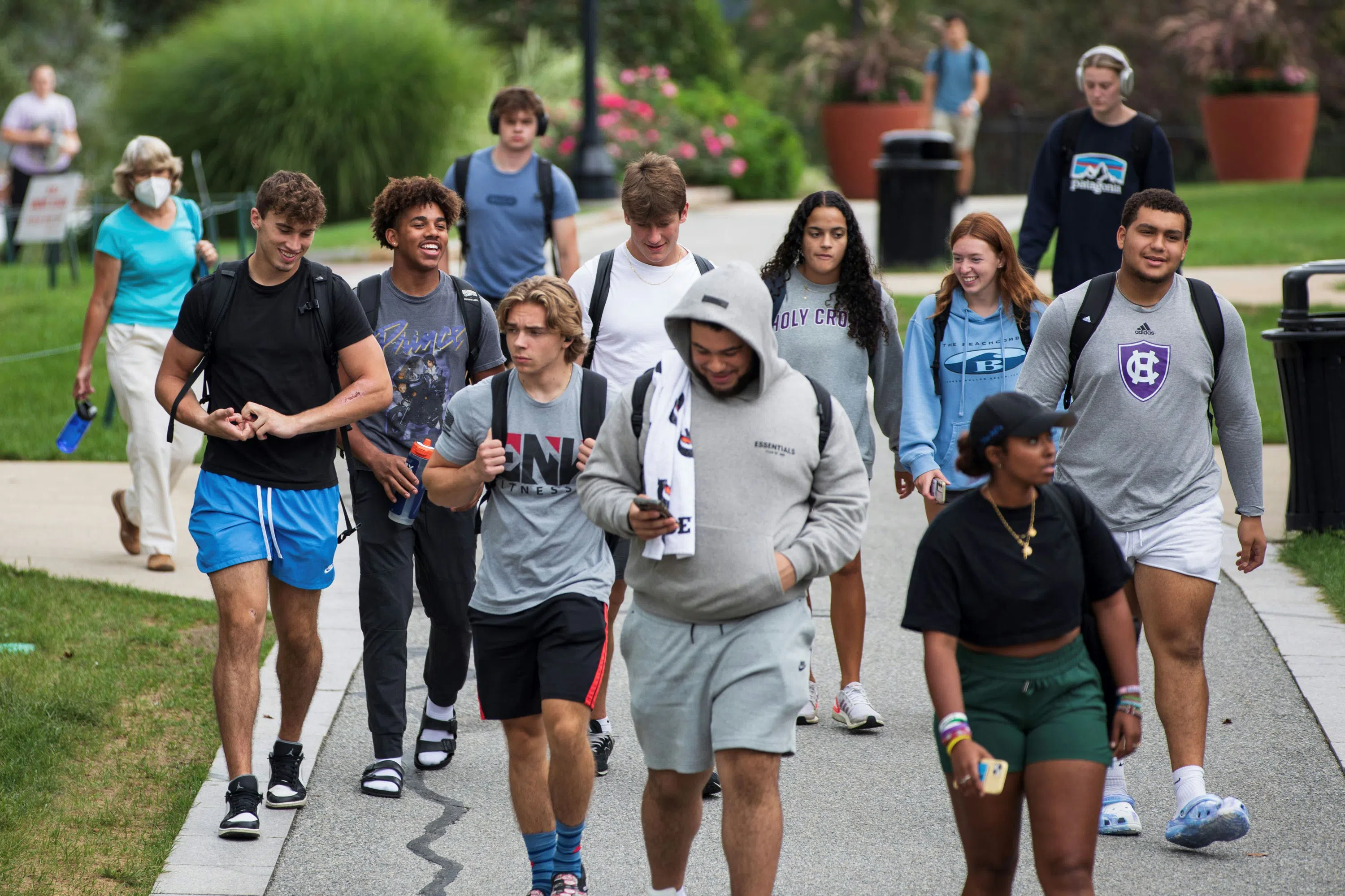 Students walking on Easy Street 