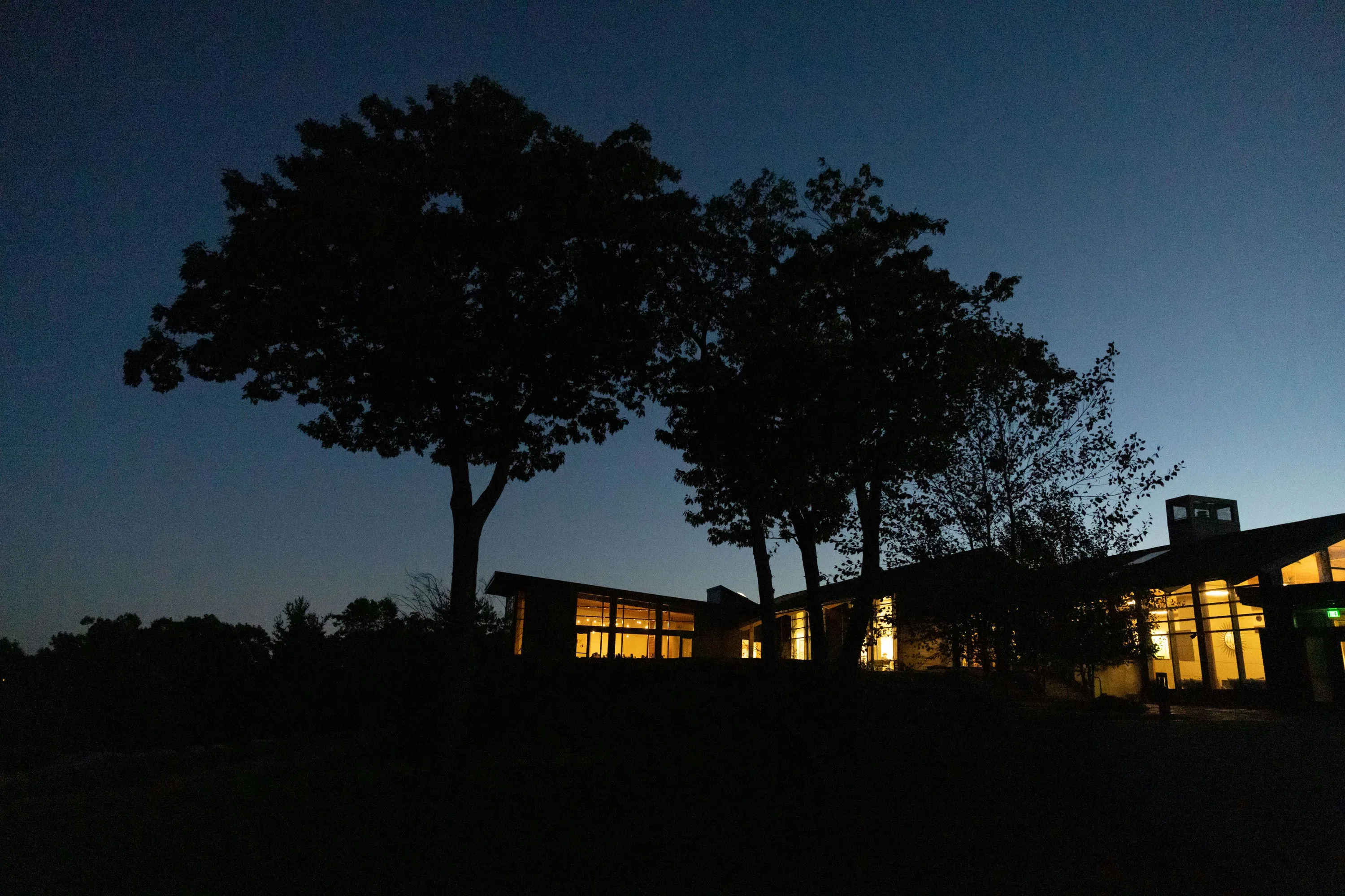 Outer view of Joyce Contemplative Center at night 