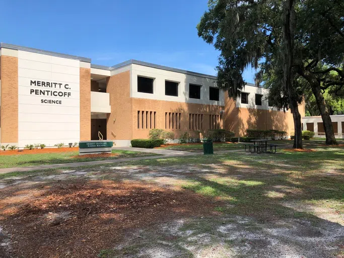 Outside of the Merritt Penticoff Science Building. 