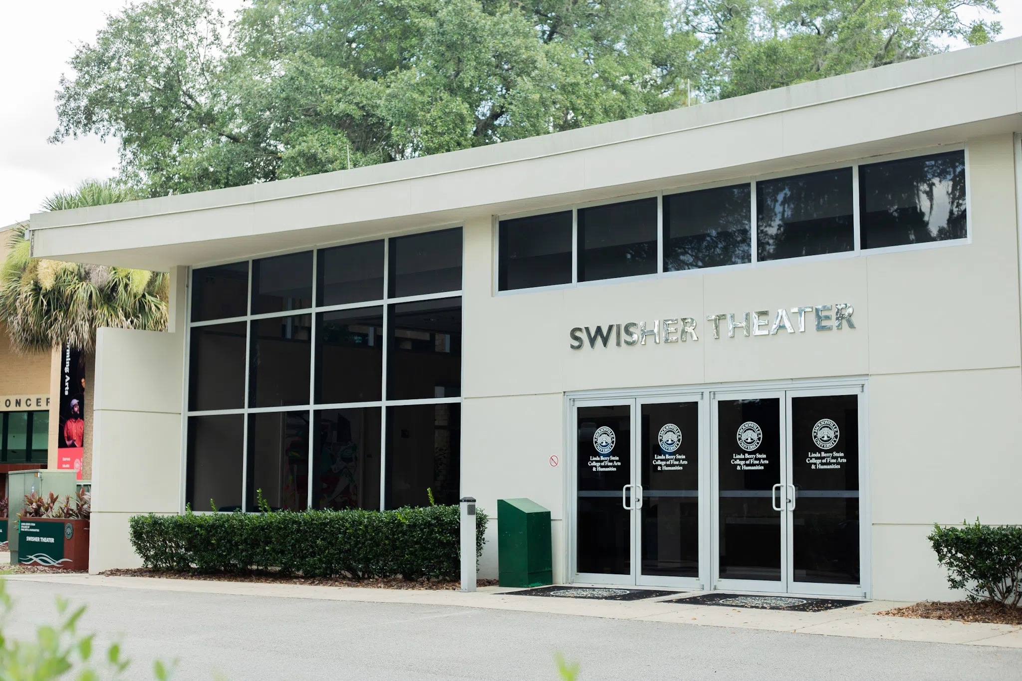 The outside of Swisher Theater. 