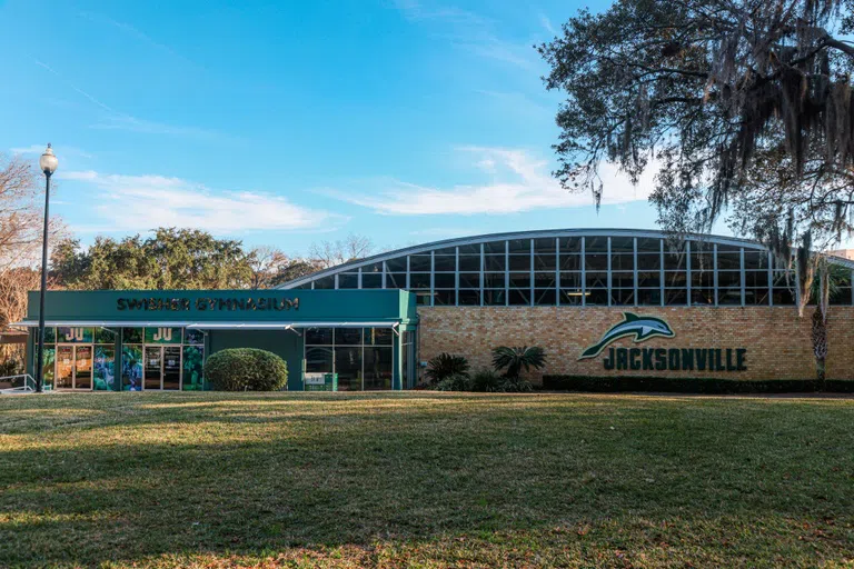 This is the outside of the Historic Swisher Gymnasium. 