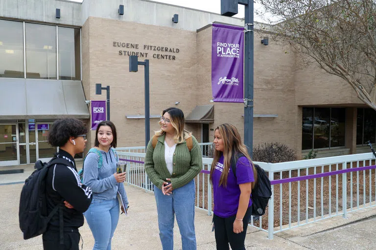 Students talking in front of Fitzgerald Student Center