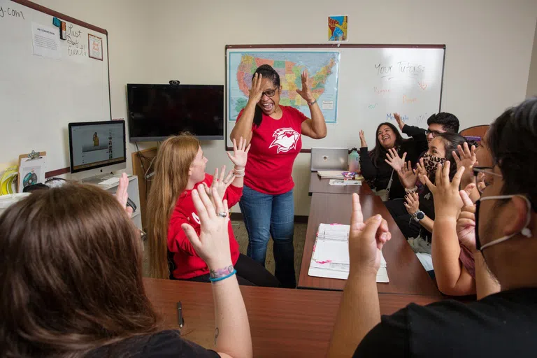 Students practicing sign language