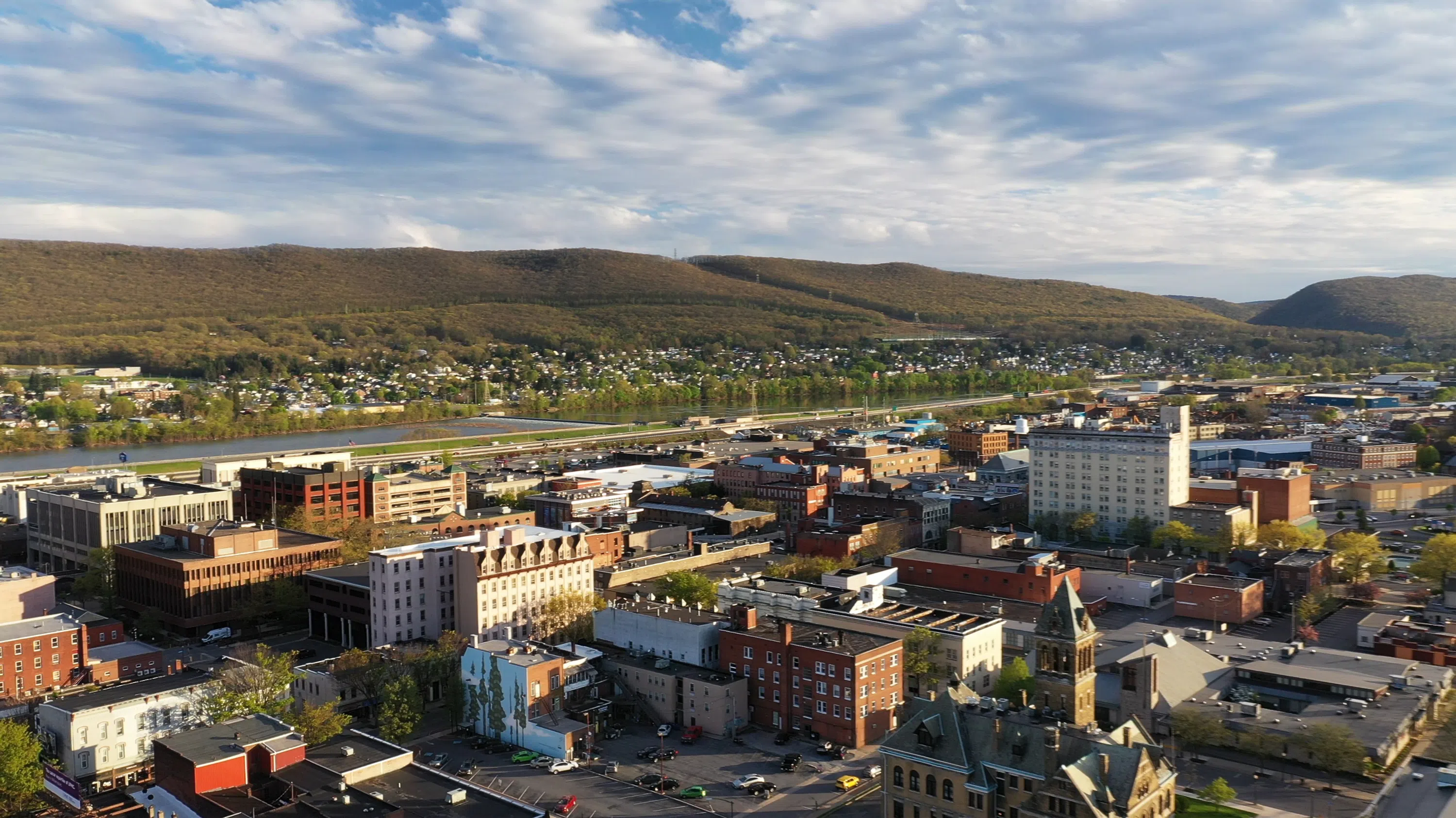 An aerial view of downtown Williamsport. 