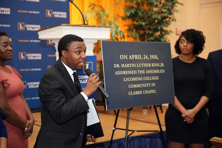 A plaque presentation for MLK held in Clarke Chapel