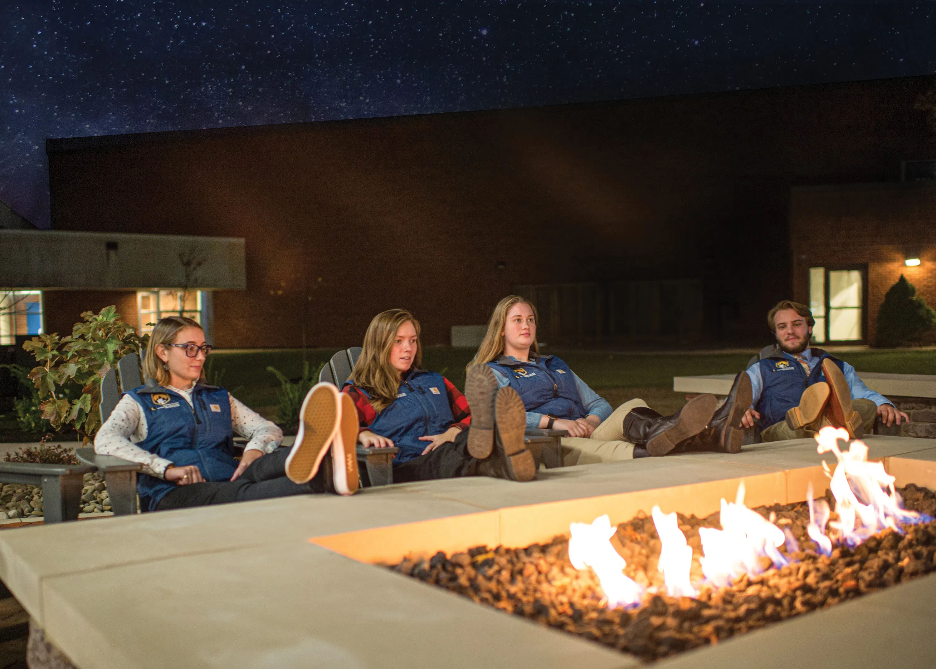 The outdoor fire-pit area outside of Krapf Gateway Center