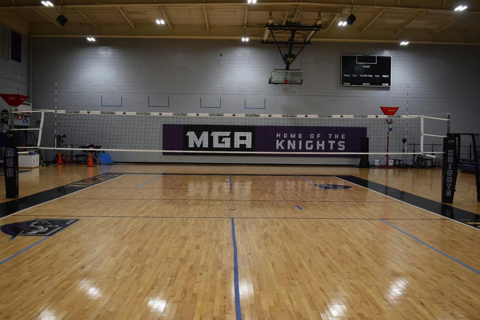 The volleyball court.