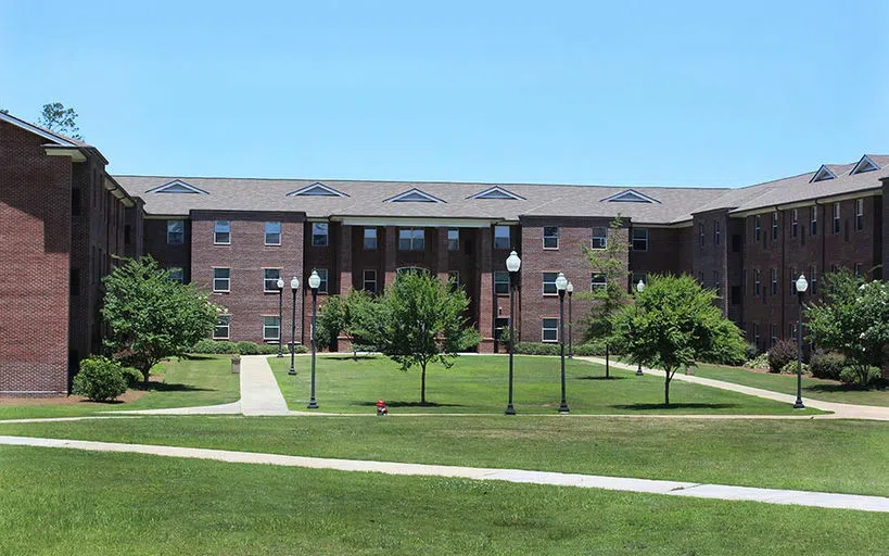 The walkway leading to Regents Hall.