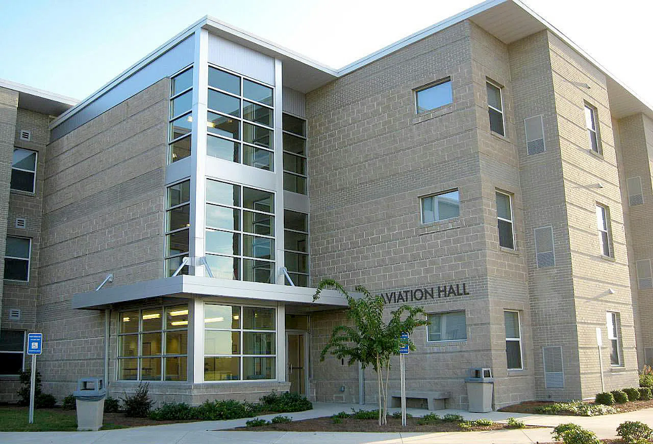 The front entrance of Aviation Hall.