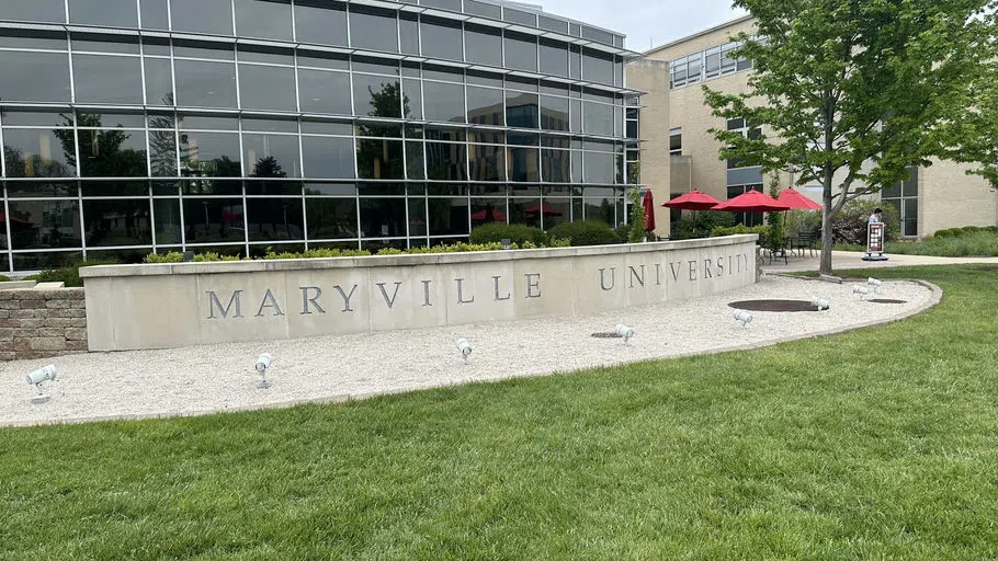 A wall with "Maryville University" showing on the front