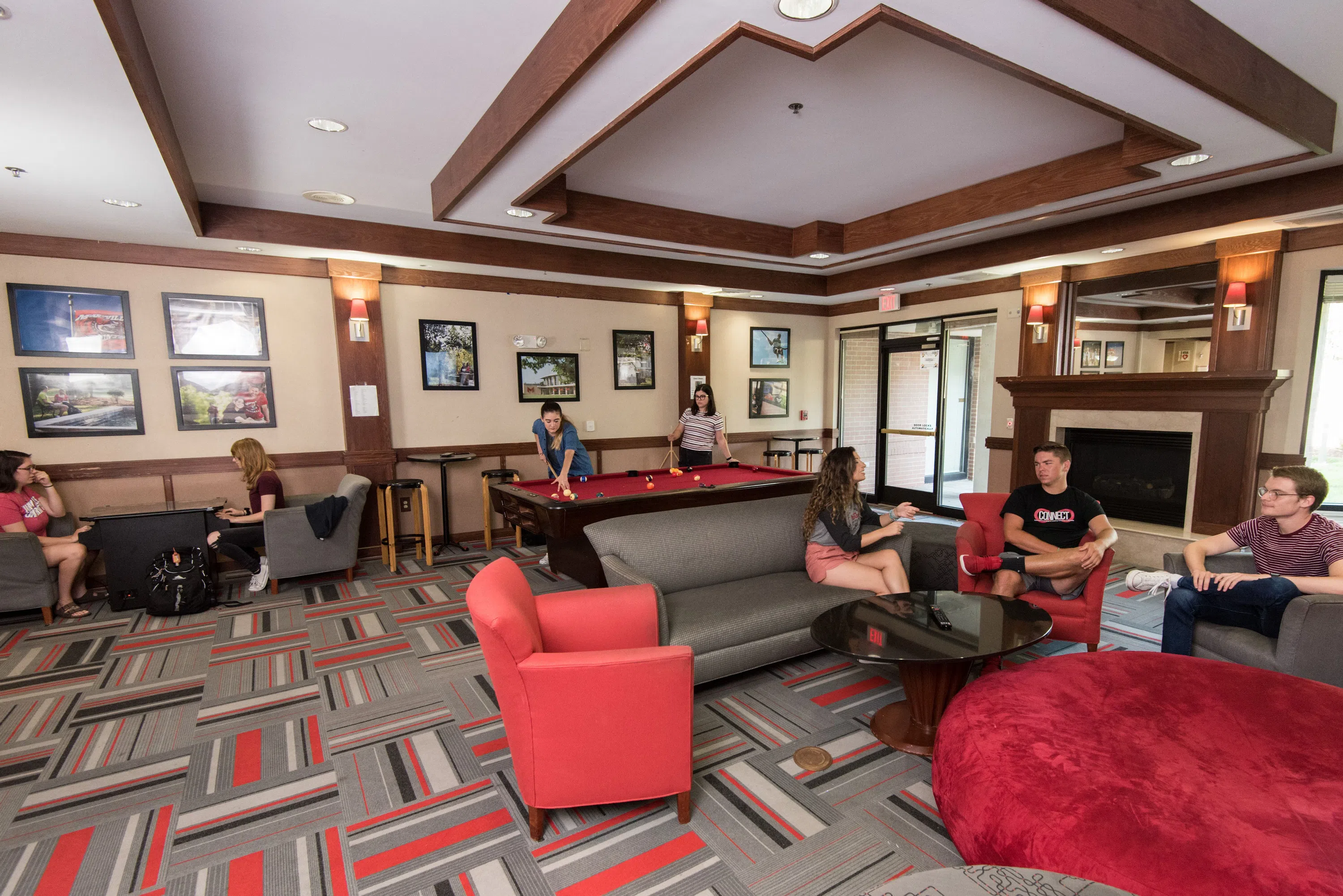 Student hang out in the lounge of Potter Hall.