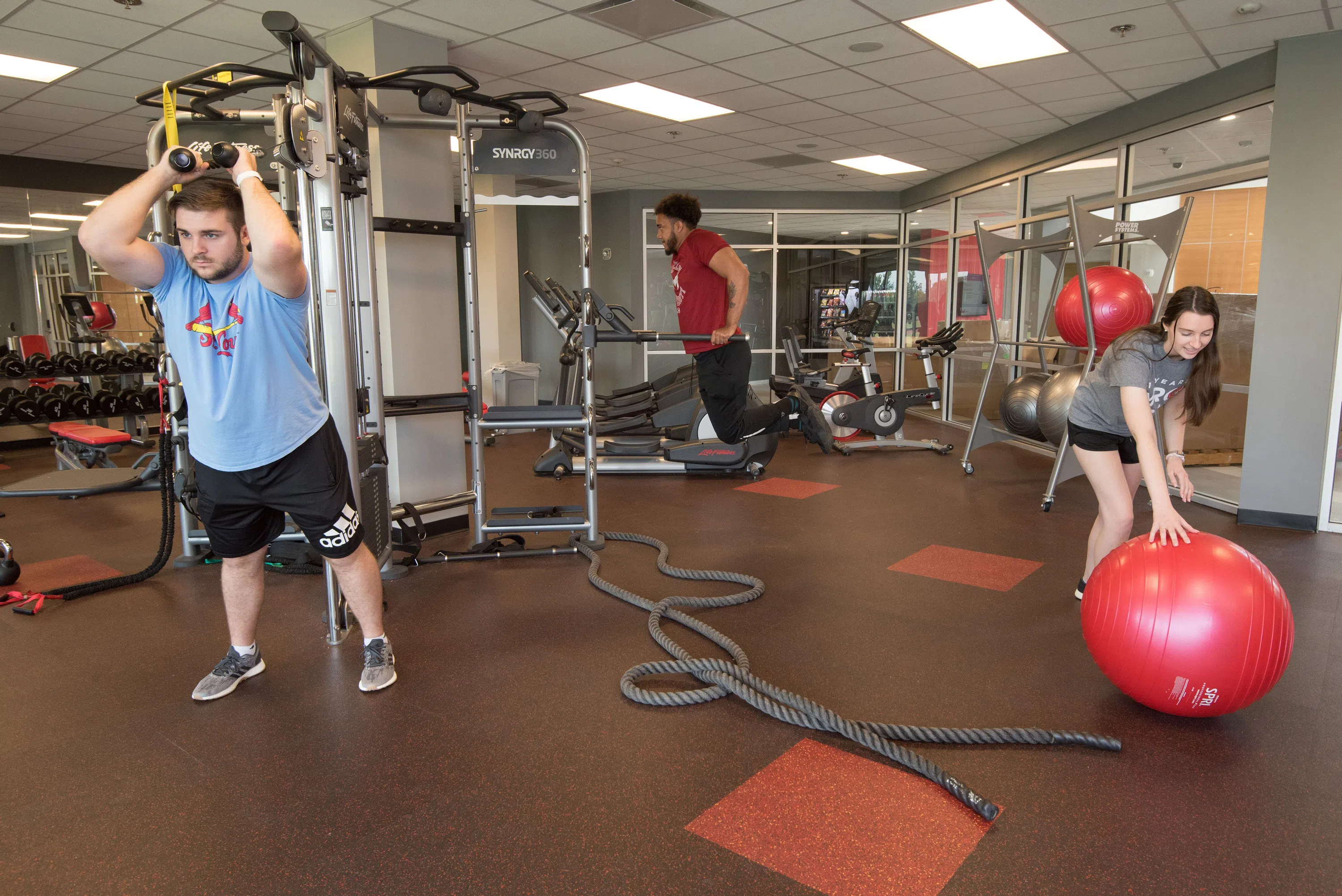 A student works out in the Saints Hall Fitness Center.