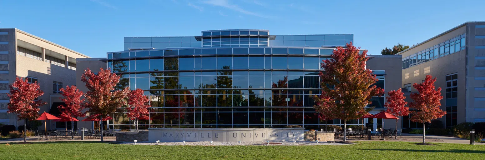 A view of Gander Hall from the interior of campus.