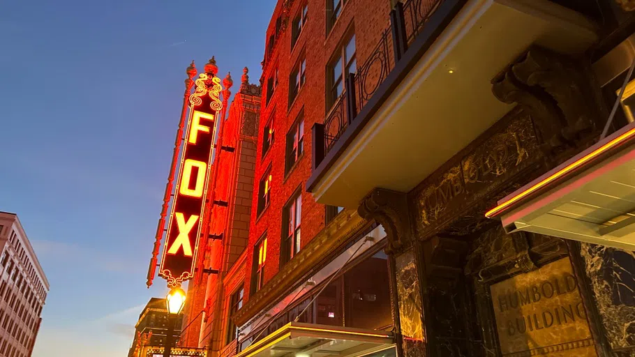 The "FOX" sign outside of the theater