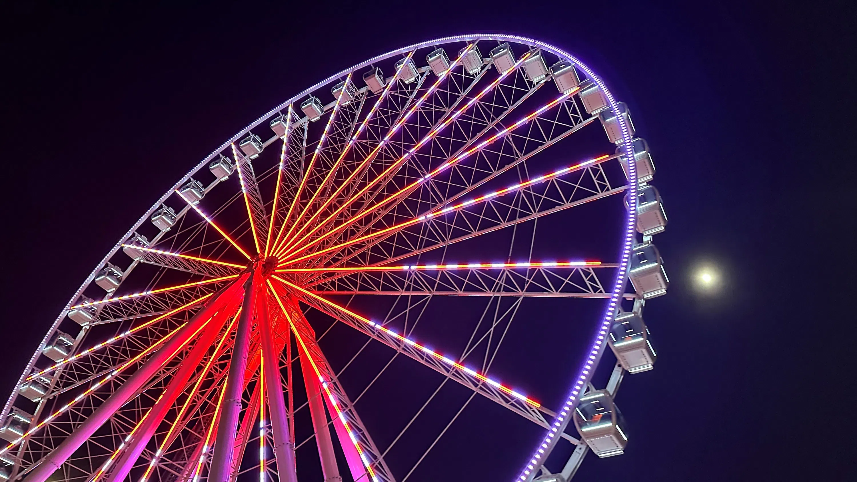 The Ferris Wheel lit up at night