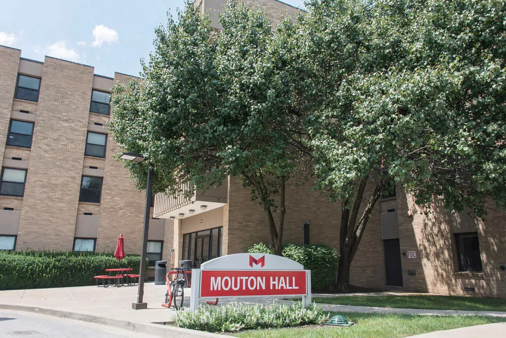 Main entrance to Mouton Hall.