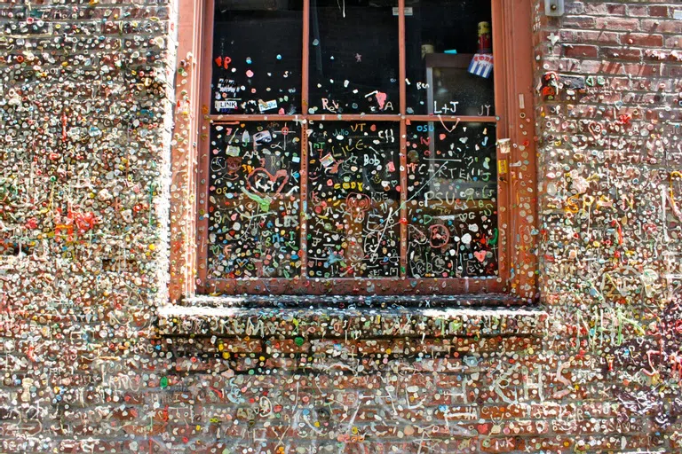 A window covered in gum 