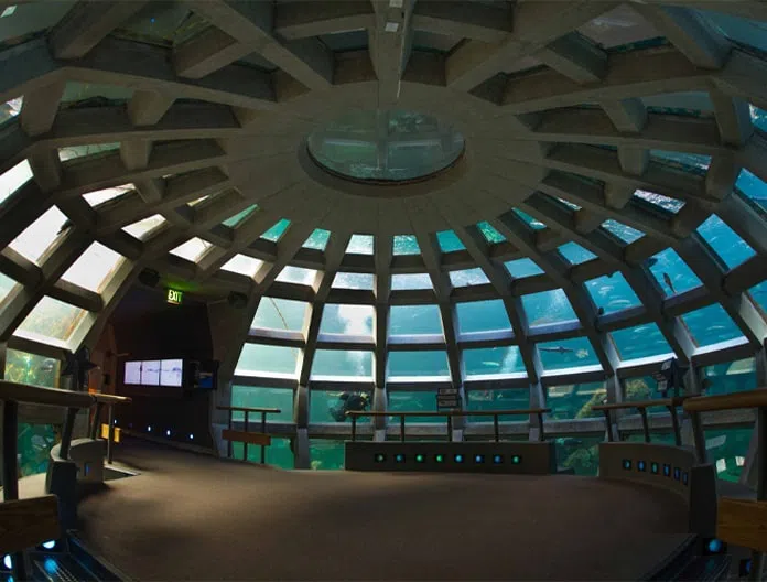 Underwater dome inside of the aquarium