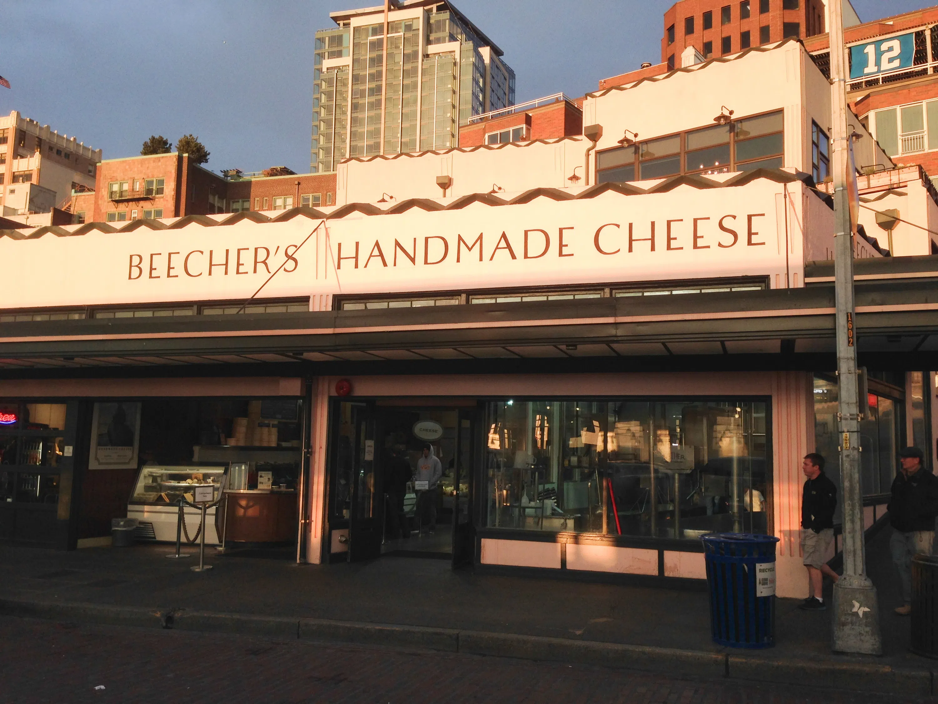 View of the sign outside of Beecher's 