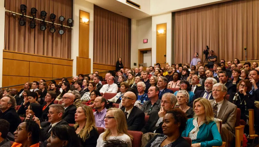 Crowd watches ensemble performance