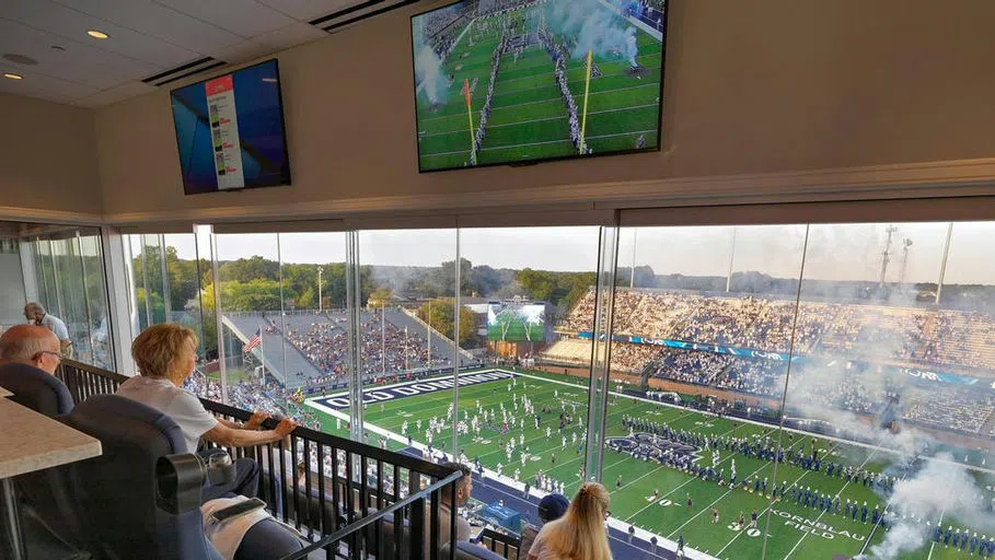 Overlooking the field from a suite