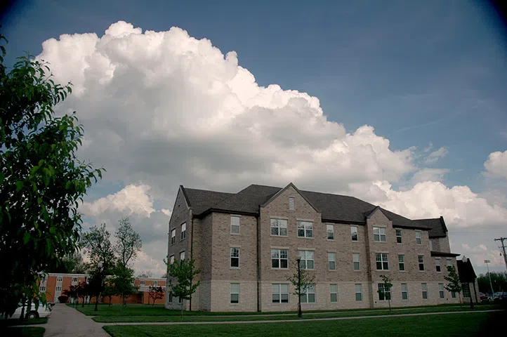 View of the west side of the north wing of Bennett Hall.