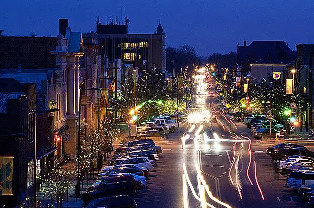 Massachusetts Street in Night LIfe in Lawrence, Kansas