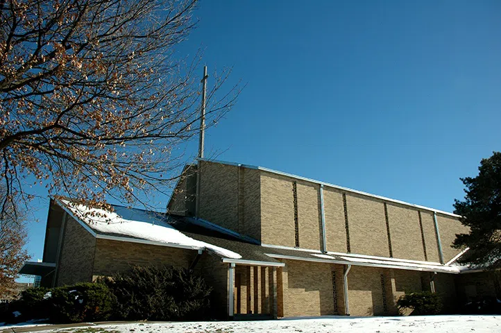 The Fredrikson Chapel snow covered on a beautliful winter day.