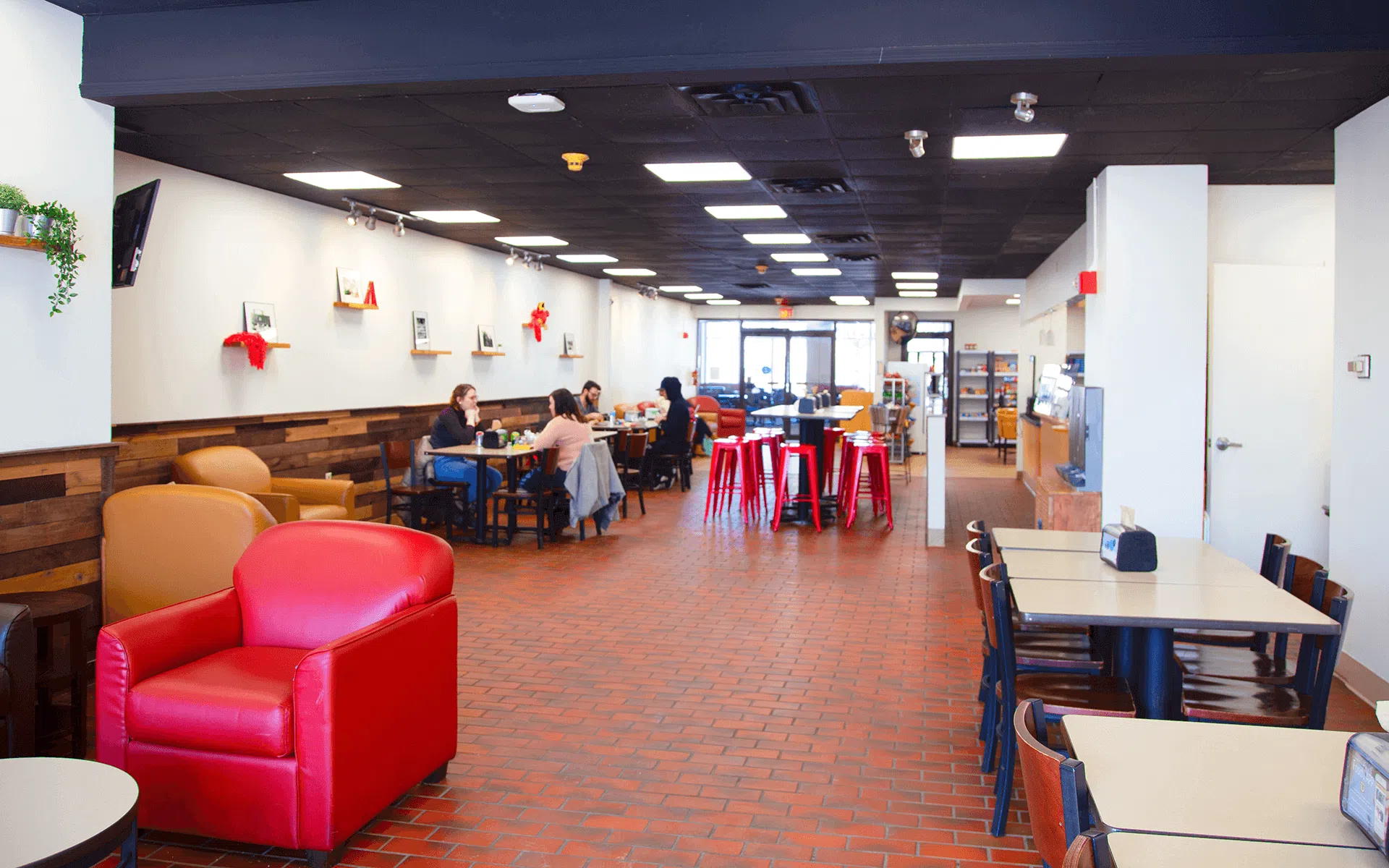 A wide angle view of the OtterDen, which offers made-to-order meals and a variety of drinks and snacks.