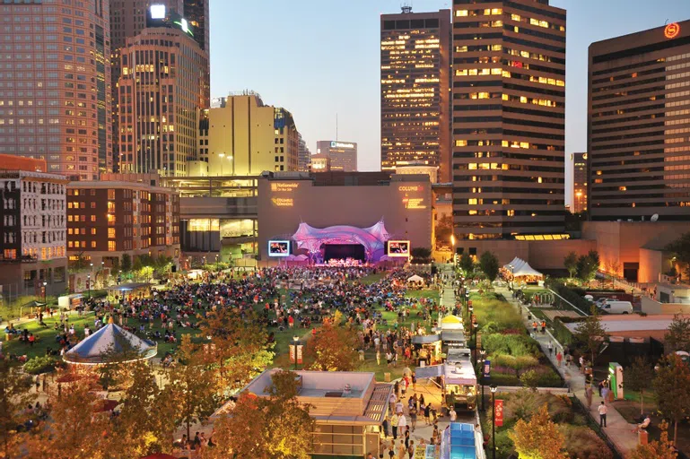 An aerial shot of a festival in nearby Columbus.