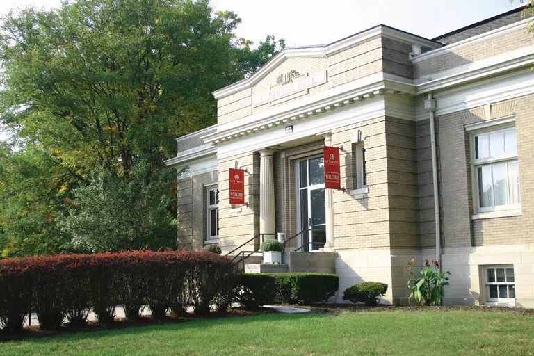 A view of the front facade of Clippinger Hall