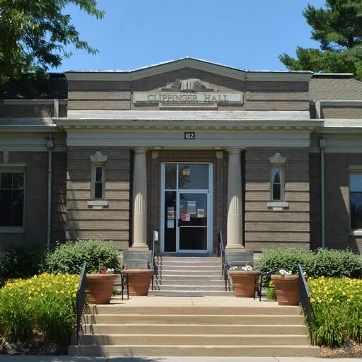 Front View of Clippinger Hall, showing the building's entrance.