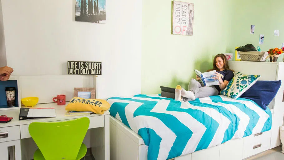 Student in dorm room