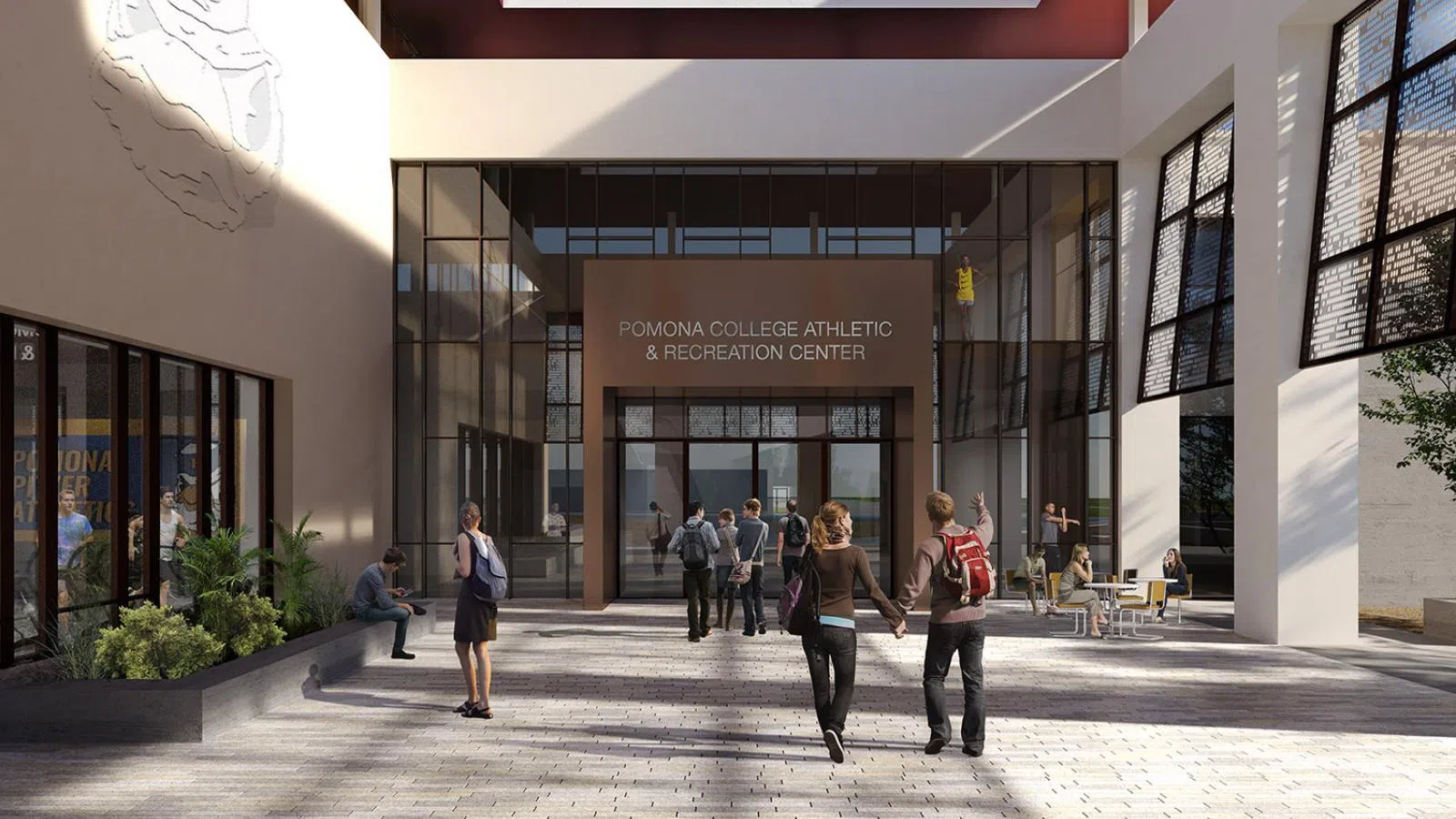 Entrance of Athletics, Recreation and Wellness Center with students