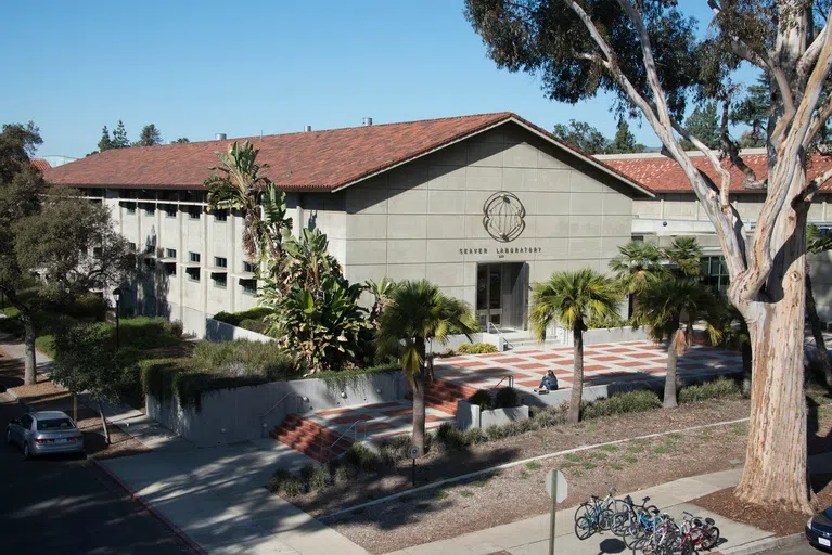 Aerial view of Seaver Laboratory with bicycles at forefront