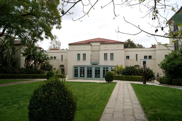 White building with campus safety blue light system