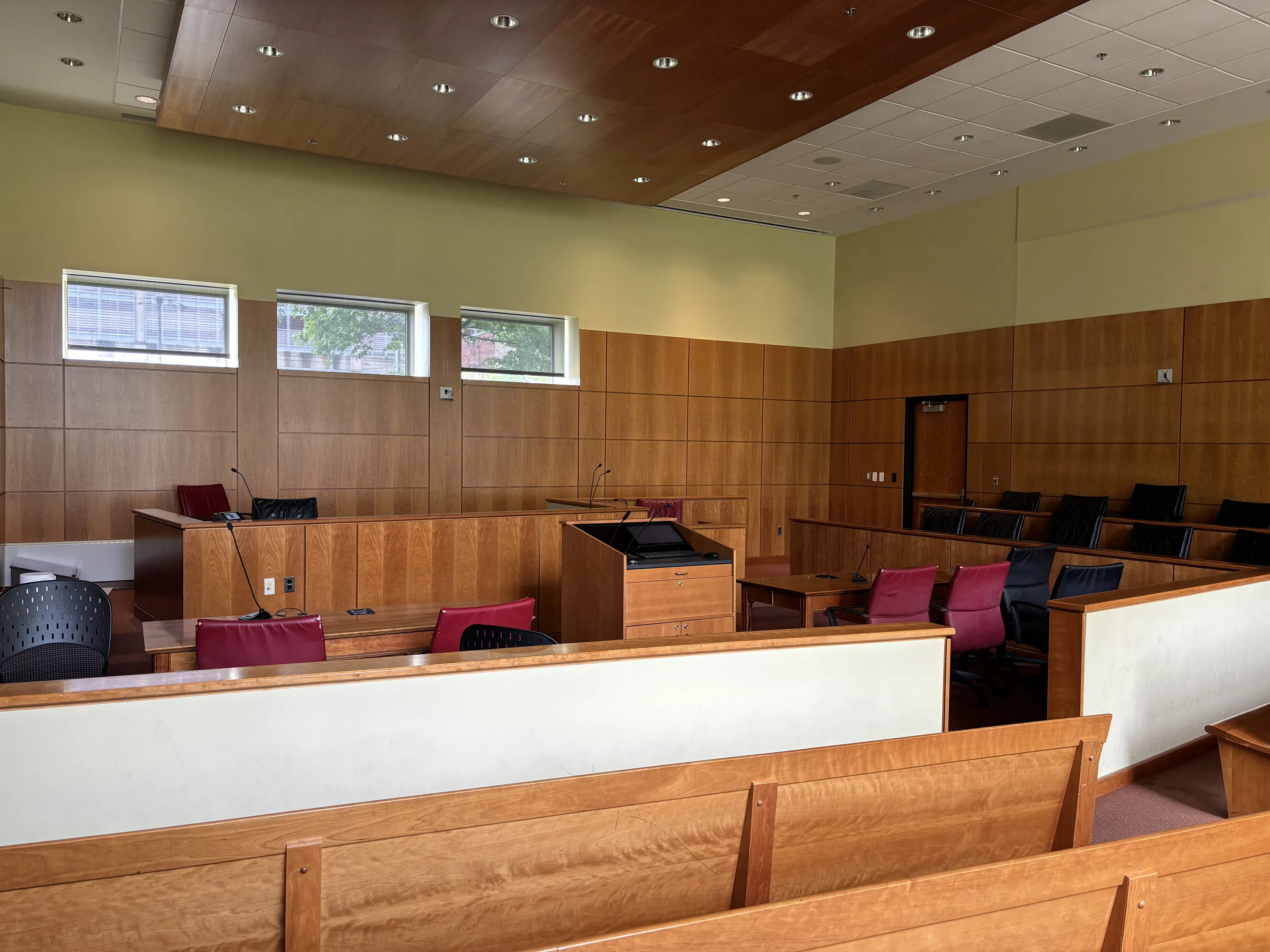 These classrooms are set up like courtrooms to provide students the hands-on experience of working in a courtroom!