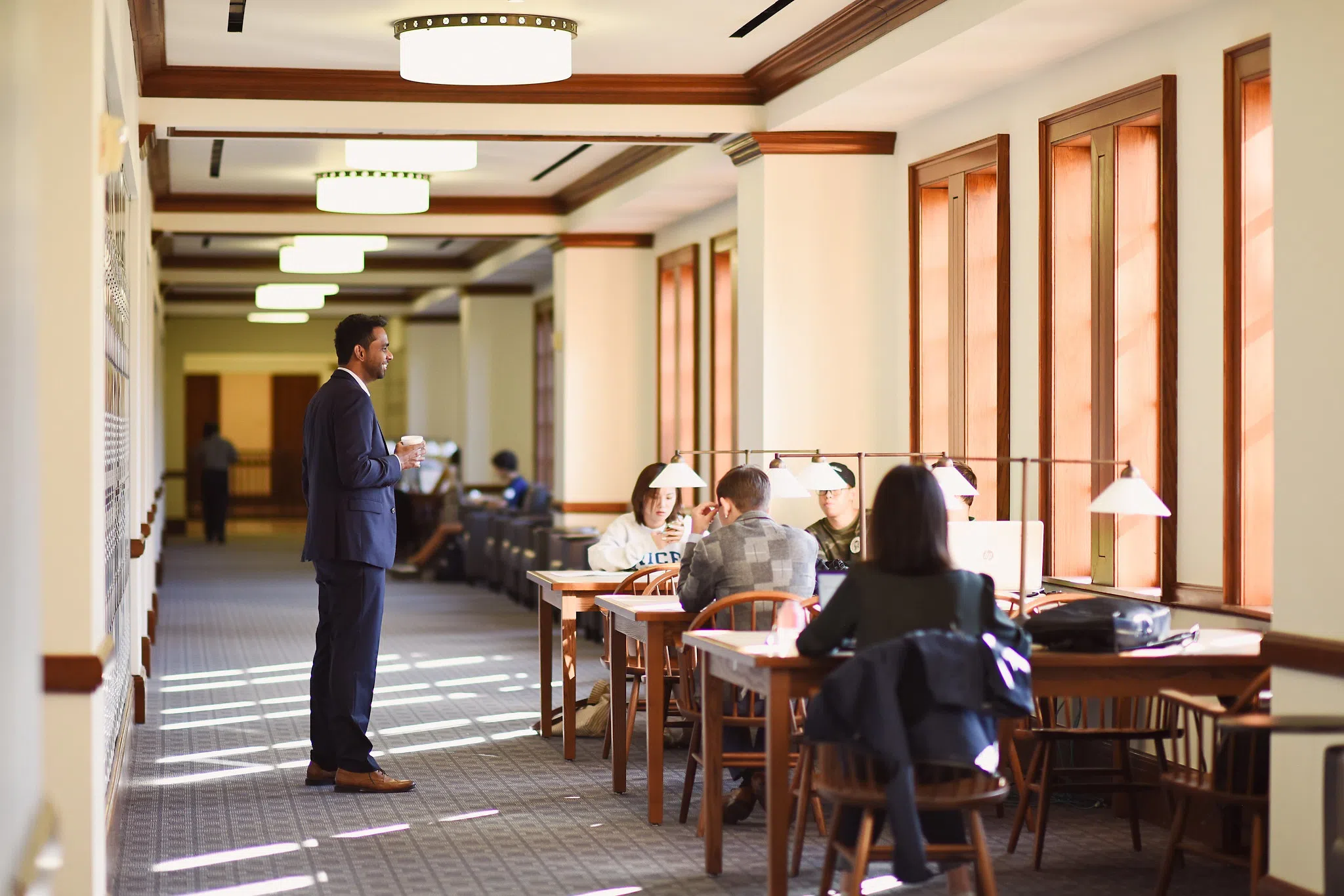 Students studying inside of Rice University's McNair Hall