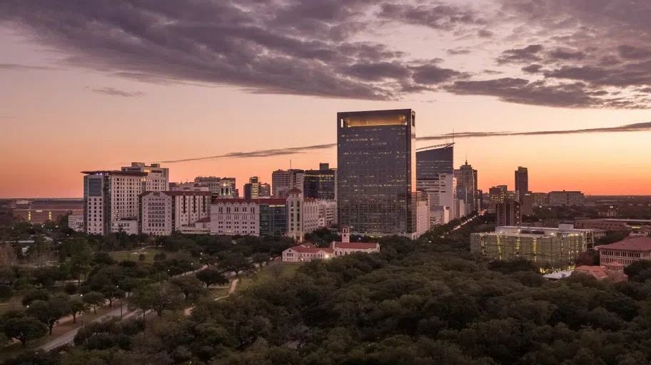 Texas Medical Center and Rice University's campus in Houston Texas