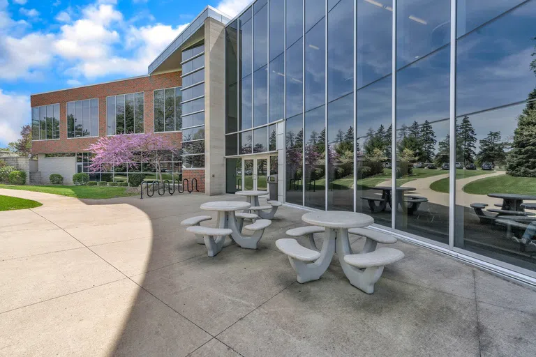 Picnic benches outside the Kresge Student Center