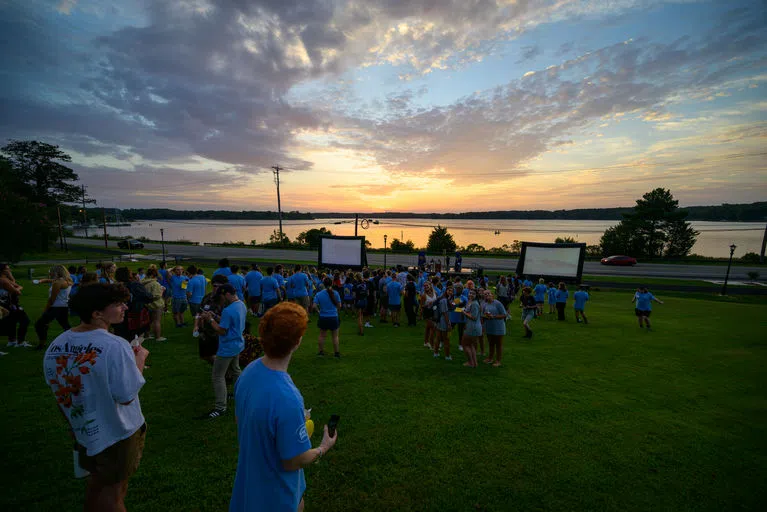 The incoming 2023 class gathered on Admission's hill for a sunset ceremony during orientation.