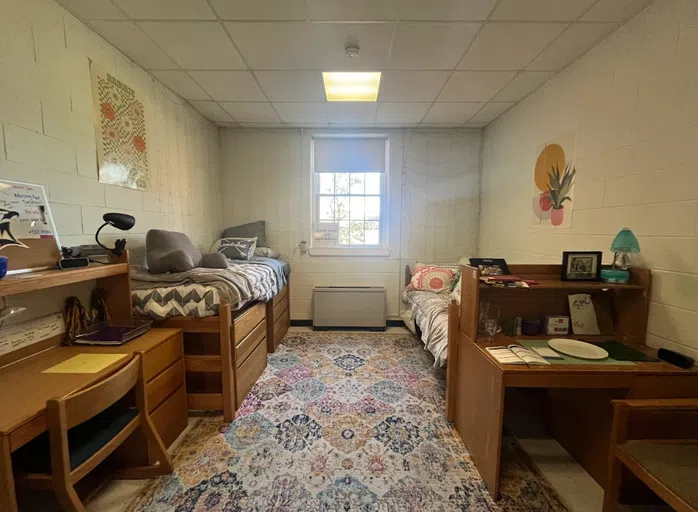 A furnished dorm room