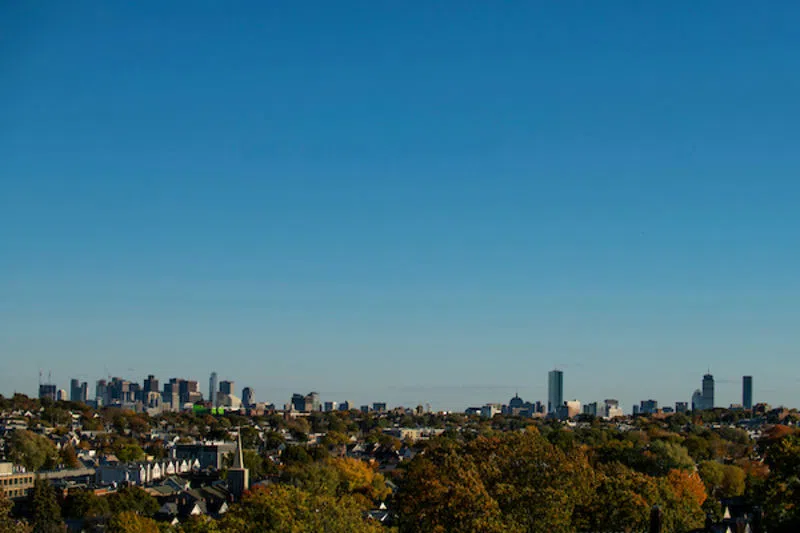 The view of the Boston skyline from the roof