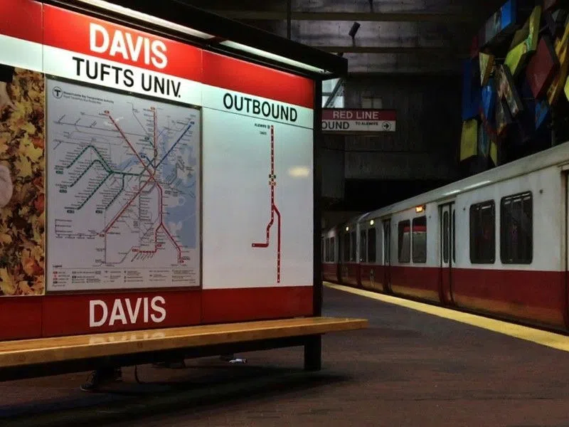 Inside the Davis Square "T" station, our gateway to Boston