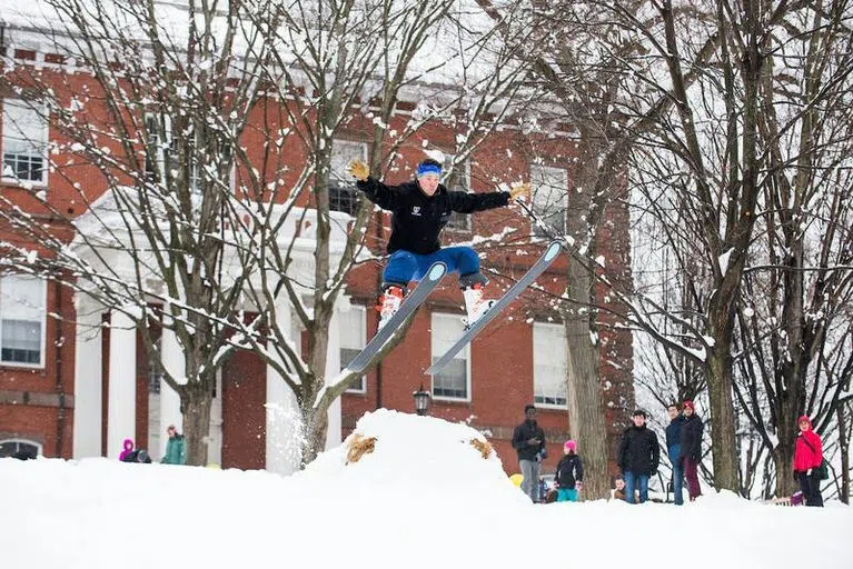 Skiing on the President's Lawn in the winter.