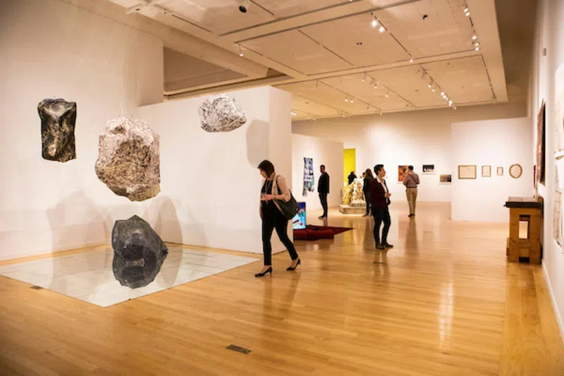 SMFA thesis exhibition hosted in the Medford branch of Tufts University Art Galleries