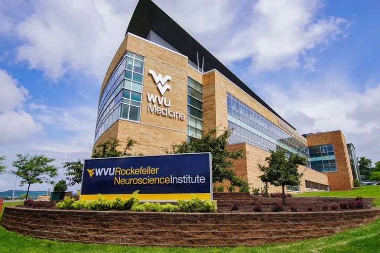 The exterior of WVU's Rockefeller Neuroscience Institute.