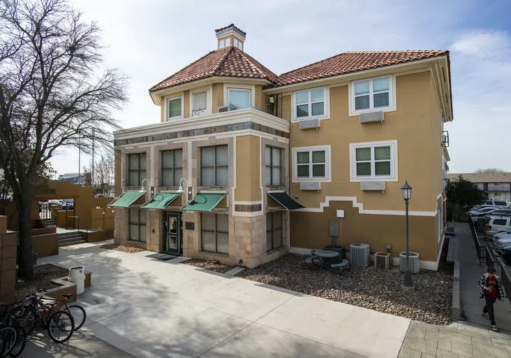 A photo of the exterior of Santa Fe Square on a bright sunny day.  